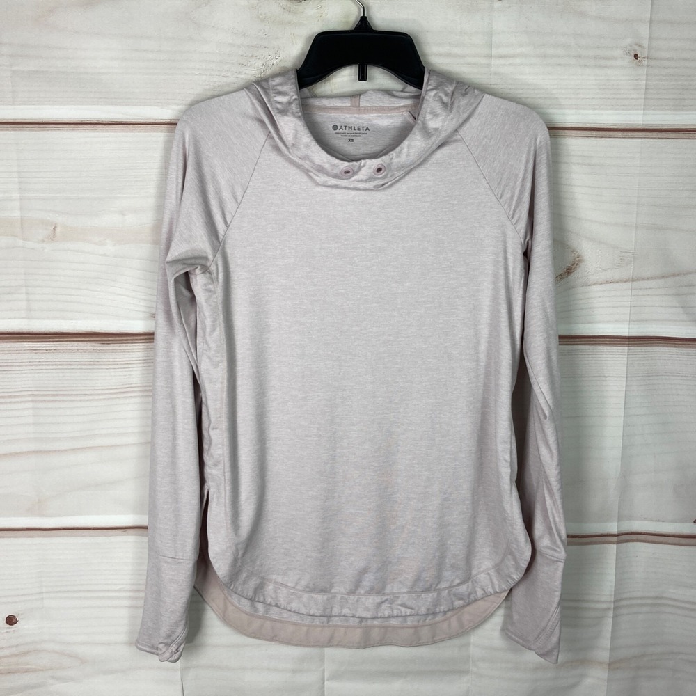 Athleta Top Womens XS Purple Uptempo Hooded Sweatshirt Pullover Thumbholes Solid